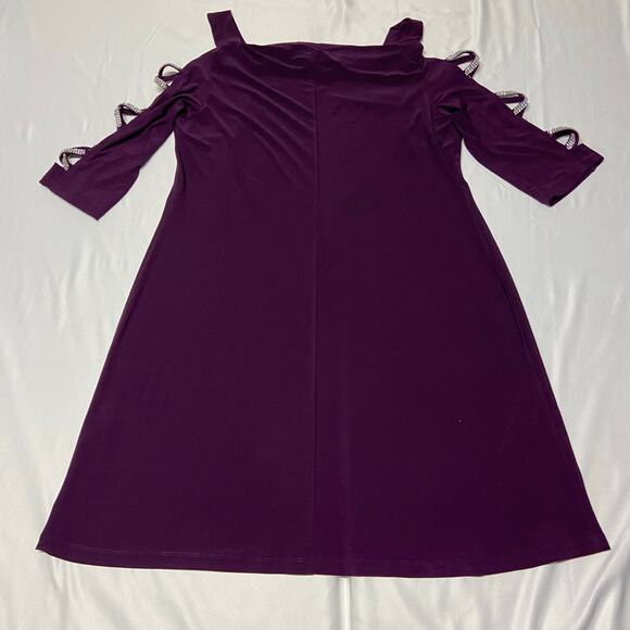 MSK Womens XL Purple Embellished Arm Knee Length Dress Bling Open Sleeves - Picture 2 of 6